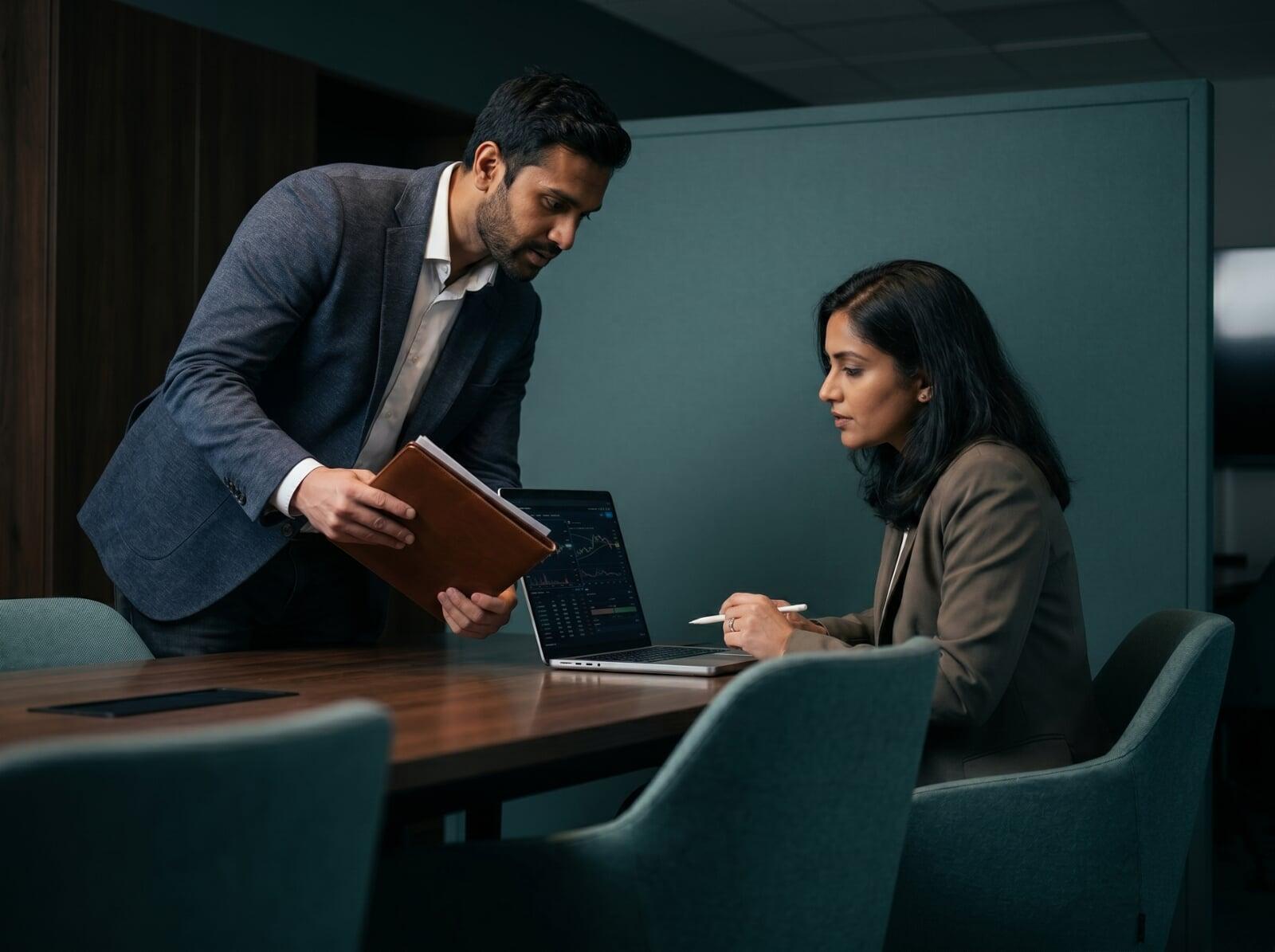 Consultants delivering recommendations in a meeting